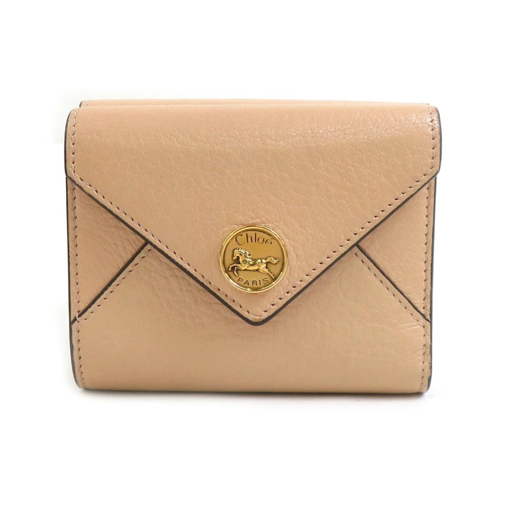Chloe bi fold wallet leather pink Beige Cream